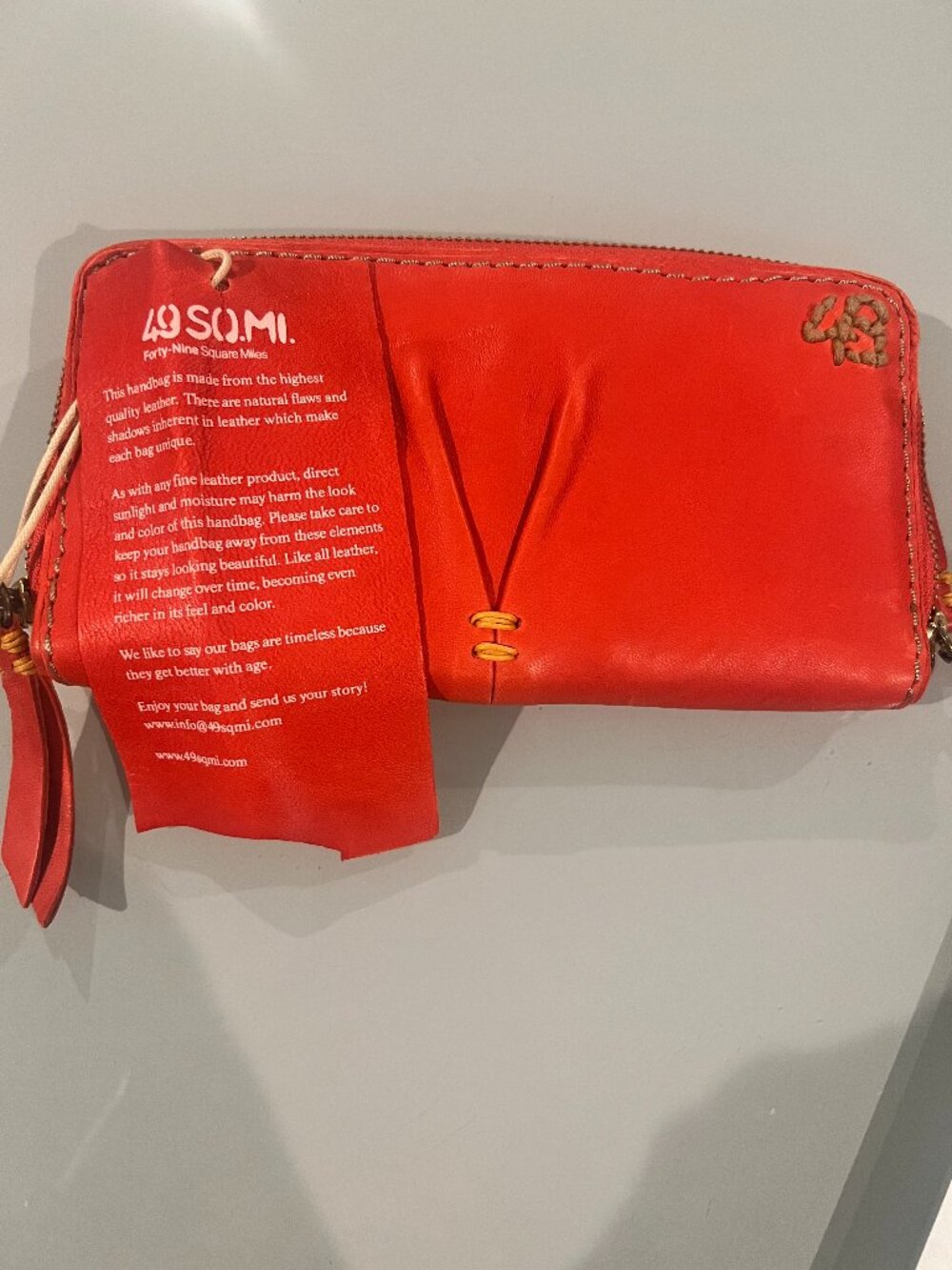 NWT 49 Square Miles Clingy Leather Zip Wallet Clutch Poppy Red Orange